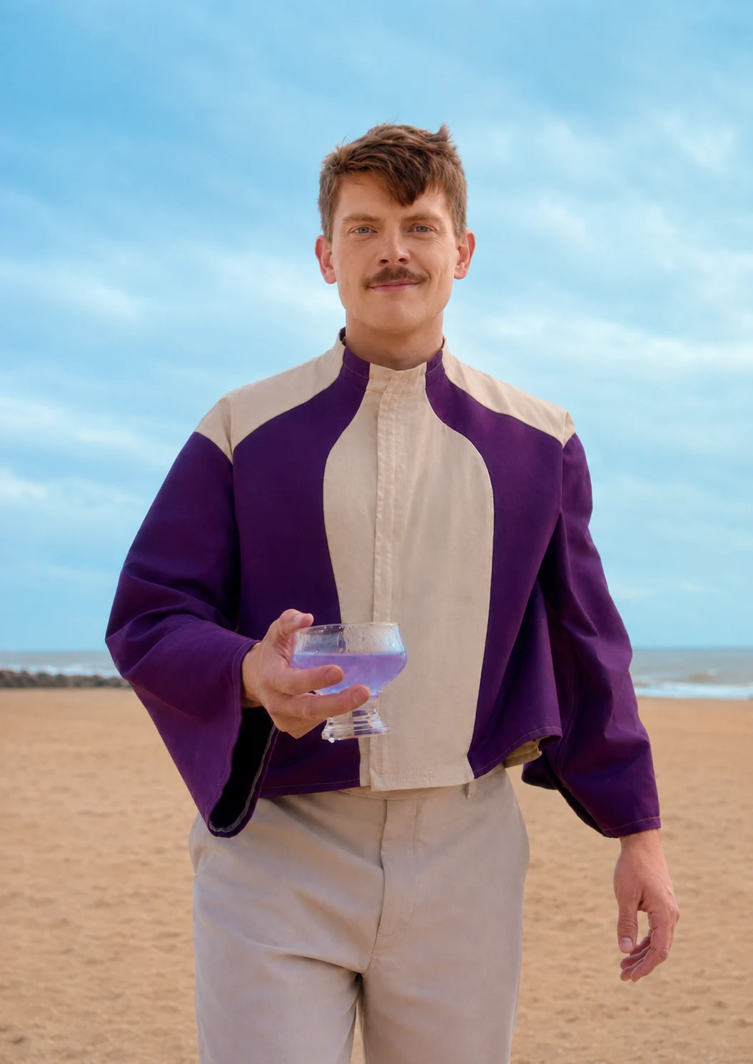 Un Pontérosain souriant accueille les visiteurs sur la plage, cocktail à la main